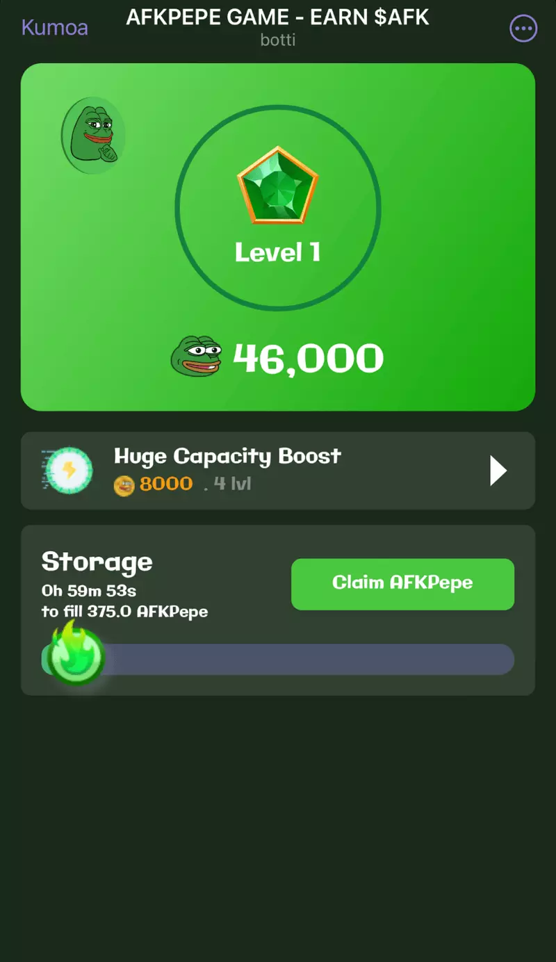 Скриншот Afkpepe Bot Telegram Game 3