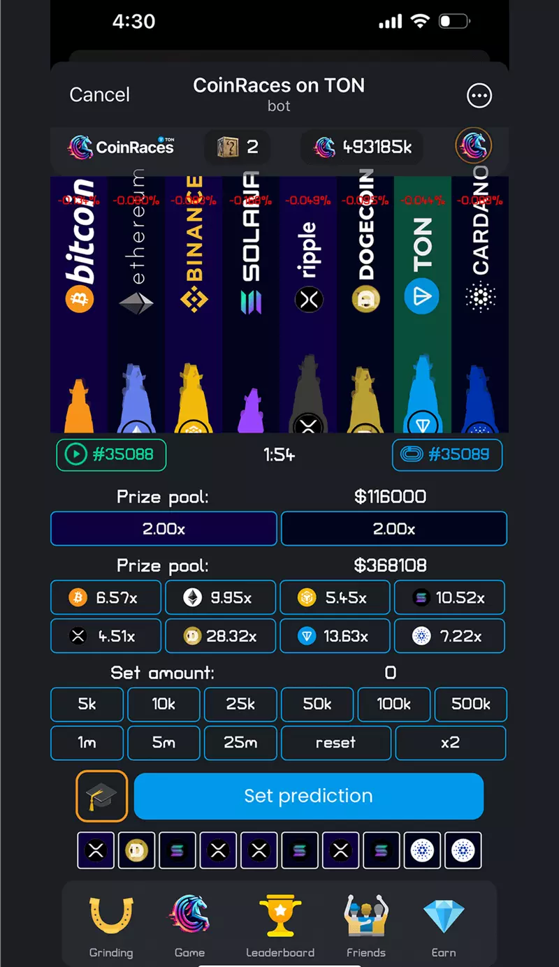 Screenshot Coinraces Telegram Game 0