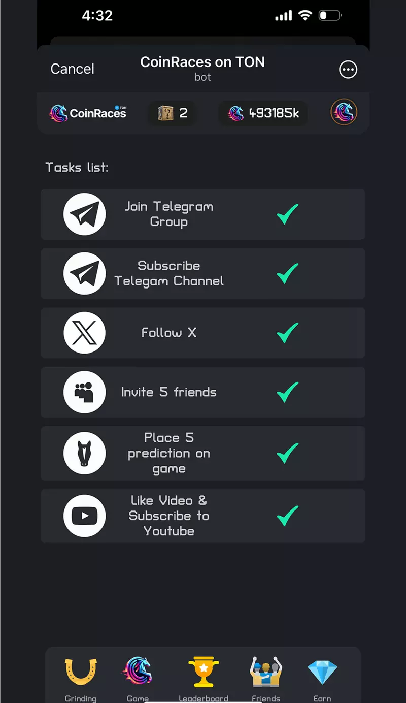 Screenshot Coinraces Telegram Game 3