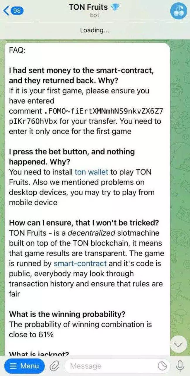 Скриншот игры Ton Fruits Telegram 2