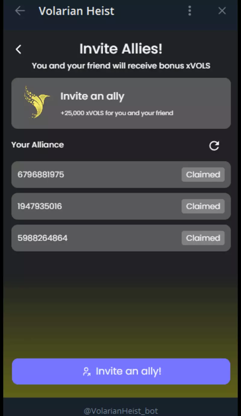 Скриншот Volarian Heist Telegram Game 1