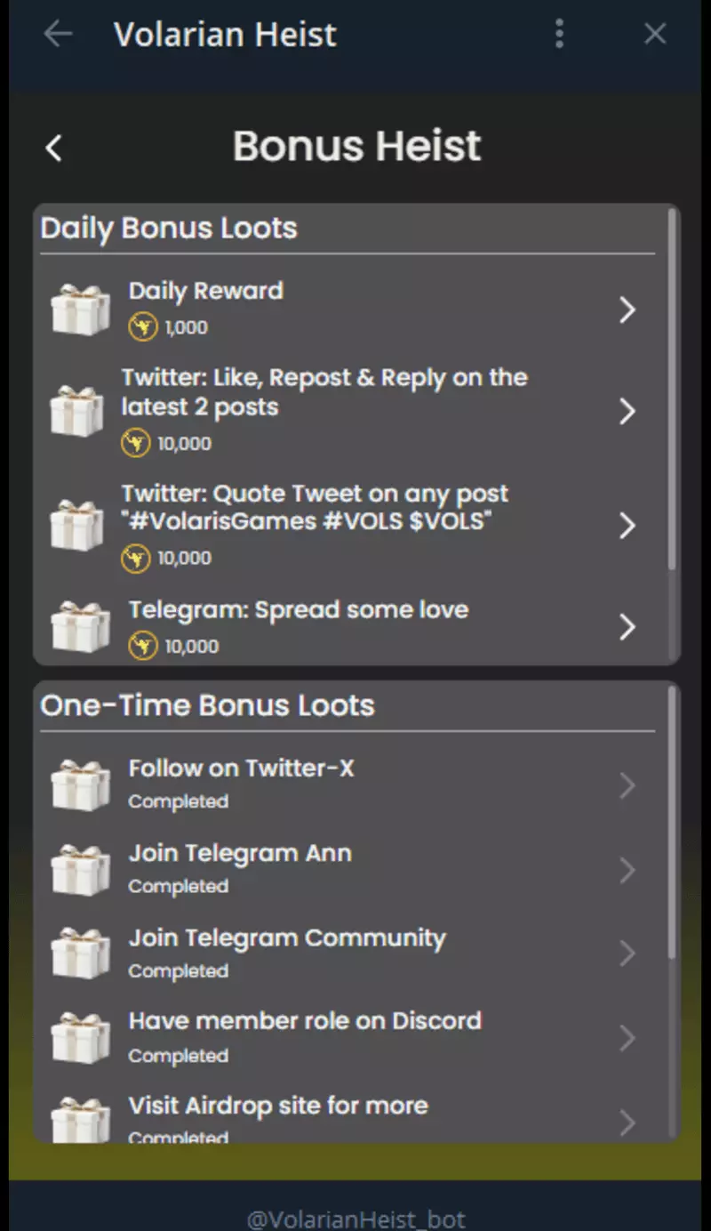Screenshot Volarian Heist Telegram Game 2